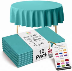 Round Aqua Blue Plastic Table Covers | 12 Pack | 84 in.