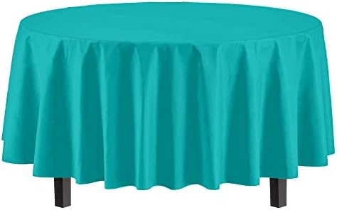 Round Aqua Blue Plastic Table Covers | 12 Pack | 84 in.