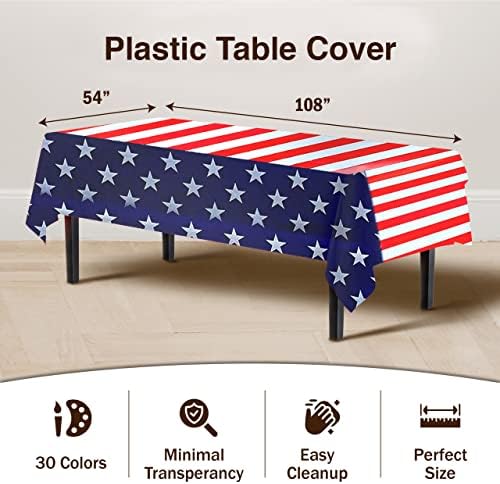 Patriotic Plastic Table Covers | 12 Pack | 54 in. x 108 in.