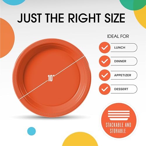 10 in. Orange Plastic Plates | 50 Count