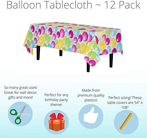 Balloon Print Plastic Table Covers | 12 Pack | 54 in. x 108 in.