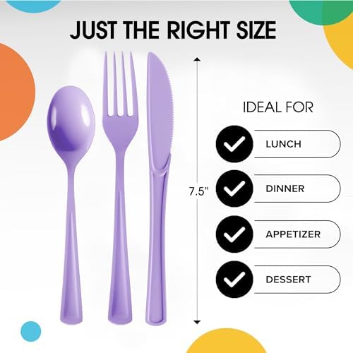 Lavender Cutlery Combo Set | 50 Forks 50 Spoons And 50 Knives | 7.5 in.