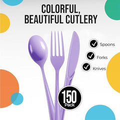Lavender Cutlery Combo Set | 50 Forks 50 Spoons And 50 Knives | 7.5 in.
