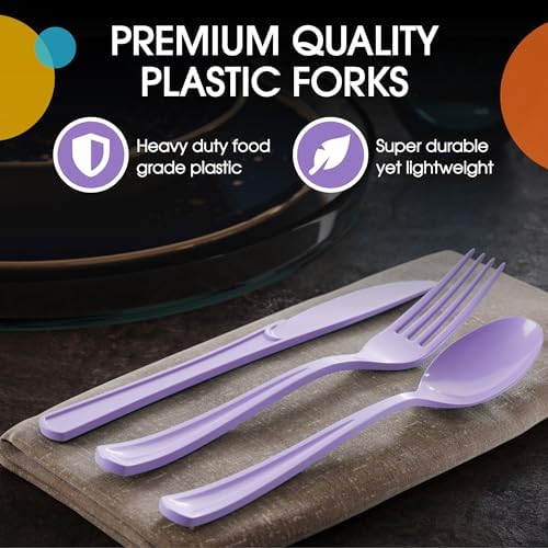 Lavender Cutlery Combo Set | 50 Forks 50 Spoons And 50 Knives | 7.5 in.