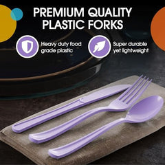 Lavender Cutlery Combo Set | 50 Forks 50 Spoons And 50 Knives | 7.5 in.