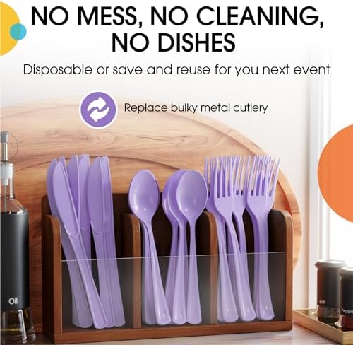 Lavender Cutlery Combo Set | 50 Forks 50 Spoons And 50 Knives | 7.5 in.