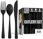 Black Cutlery Combo Set | 50 Forks 50 Spoons And 50 Knives | 7.5 in.
