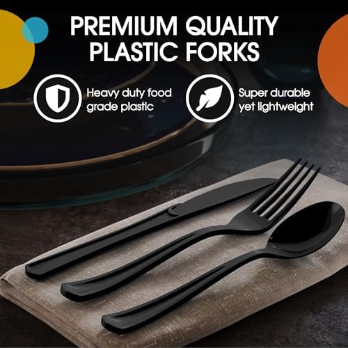 Black Cutlery Combo Set | 50 Forks 50 Spoons And 50 Knives | 7.5 in.