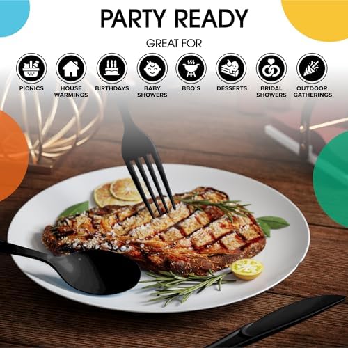 Black Cutlery Combo Set | 50 Forks 50 Spoons And 50 Knives | 7.5 in.