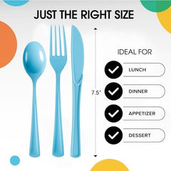 Light Blue Cutlery Combo Set | 50 Forks 50 Spoons And 50 Knives | 7.5 in.