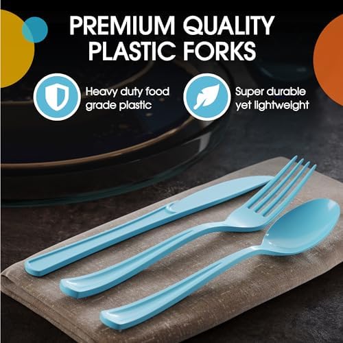 Light Blue Cutlery Combo Set | 50 Forks 50 Spoons And 50 Knives | 7.5 in.