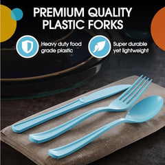 Light Blue Cutlery Combo Set | 50 Forks 50 Spoons And 50 Knives | 7.5 in.