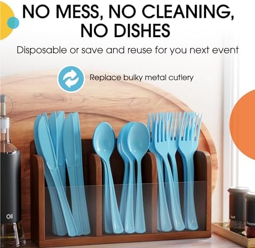 Light Blue Cutlery Combo Set | 50 Forks 50 Spoons And 50 Knives | 7.5 in.