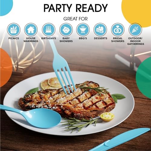 Light Blue Cutlery Combo Set | 50 Forks 50 Spoons And 50 Knives | 7.5 in.