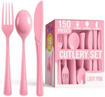 Pink Cutlery Combo Set | 50 Forks 50 Spoons and 50 Knives | 7.5 in.