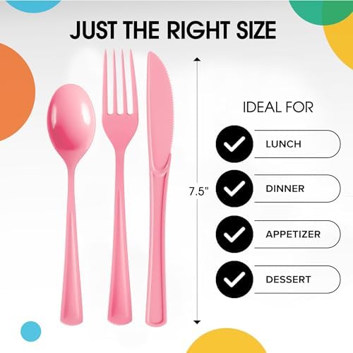 Pink Cutlery Combo Set | 50 Forks 50 Spoons and 50 Knives | 7.5 in.