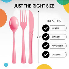 Pink Cutlery Combo Set | 50 Forks 50 Spoons and 50 Knives | 7.5 in.