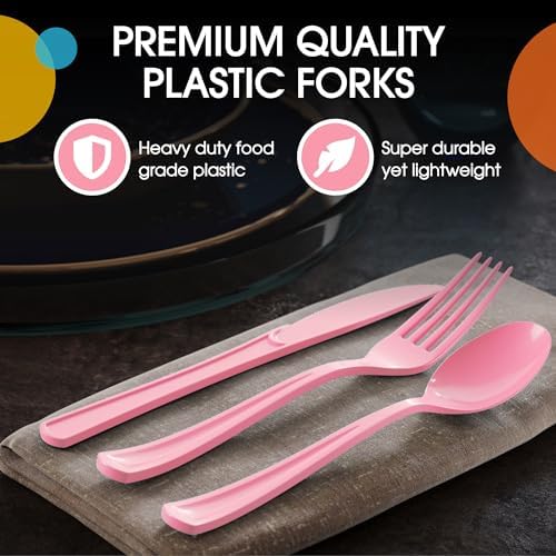 Pink Cutlery Combo Set | 50 Forks 50 Spoons and 50 Knives | 7.5 in.