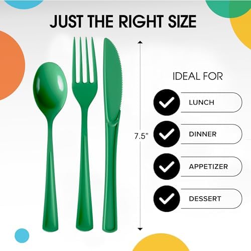 Emerald Green Cutlery Combo Set | 50 Forks 50 Spoons And 50 Knives | 7.5 in.