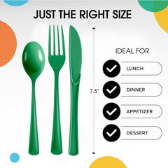 Emerald Green Cutlery Combo Set | 50 Forks 50 Spoons And 50 Knives | 7.5 in.