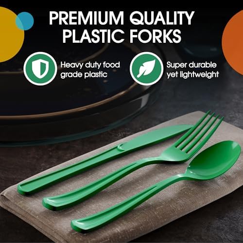 Emerald Green Cutlery Combo Set | 50 Forks 50 Spoons And 50 Knives | 7.5 in.