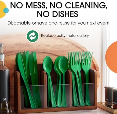 Emerald Green Cutlery Combo Set | 50 Forks 50 Spoons And 50 Knives | 7.5 in.