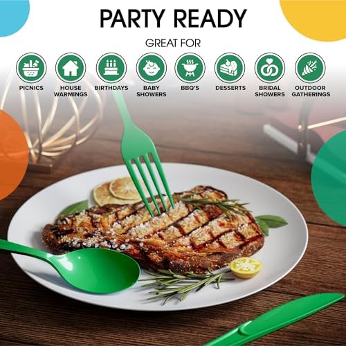 Emerald Green Cutlery Combo Set | 50 Forks 50 Spoons And 50 Knives | 7.5 in.