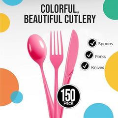 Cerise Cutlery Combo Set | 50 Forks 50 Spoons And 50 Knives | 7.5 in.