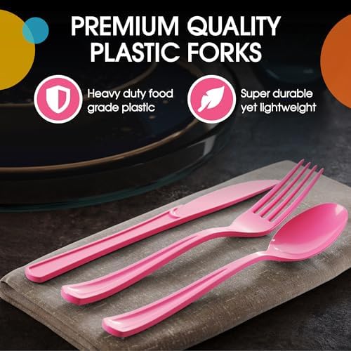 Cerise Cutlery Combo Set | 50 Forks 50 Spoons And 50 Knives | 7.5 in.