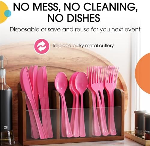 Cerise Cutlery Combo Set | 50 Forks 50 Spoons And 50 Knives | 7.5 in.