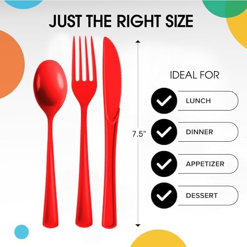 Red Cutlery Combo Set | 50 Forks 50 Spoons And 50 Knives | 7.5 in.