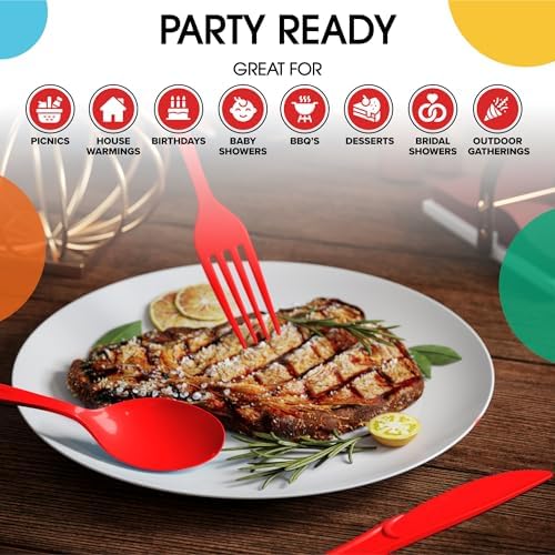 Red Cutlery Combo Set | 50 Forks 50 Spoons And 50 Knives | 7.5 in.