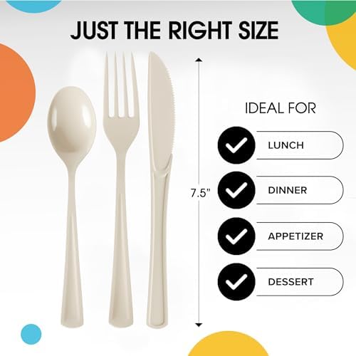 Ivory Cutlery Combo Set | 50 Forks 50 Spoons And 50 Knives | 7.5 in.