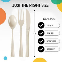 Ivory Cutlery Combo Set | 50 Forks 50 Spoons And 50 Knives | 7.5 in.