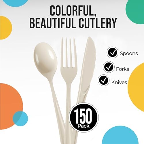 Ivory Cutlery Combo Set | 50 Forks 50 Spoons And 50 Knives | 7.5 in.