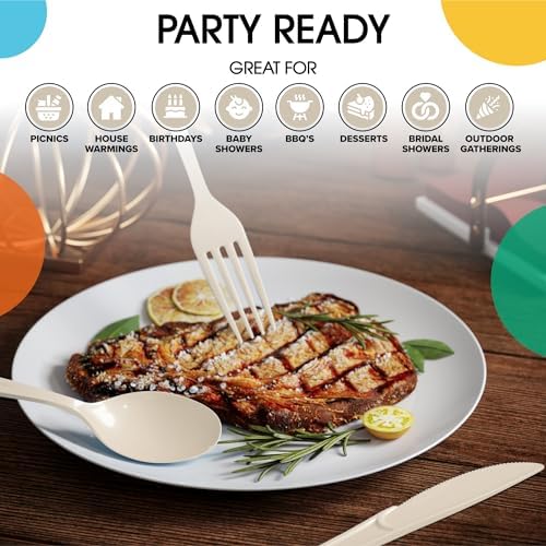 Ivory Cutlery Combo Set | 50 Forks 50 Spoons And 50 Knives | 7.5 in.
