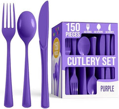 Purple Cutlery Combo Set | 50 Forks 50 Spoons And 50 Knives | 7.5 in.