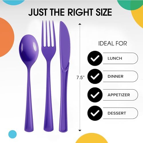Purple Cutlery Combo Set | 50 Forks 50 Spoons And 50 Knives | 7.5 in.