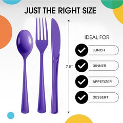 Purple Cutlery Combo Set | 50 Forks 50 Spoons And 50 Knives | 7.5 in.