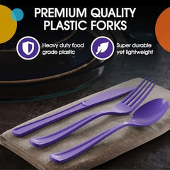Purple Cutlery Combo Set | 50 Forks 50 Spoons And 50 Knives | 7.5 in.