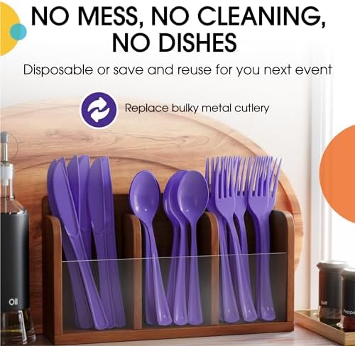 Purple Cutlery Combo Set | 50 Forks 50 Spoons And 50 Knives | 7.5 in.
