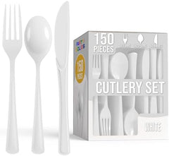White Cutlery Combo Set | 50 Forks 50 Spoons And 50 Knives | 7.5 in.