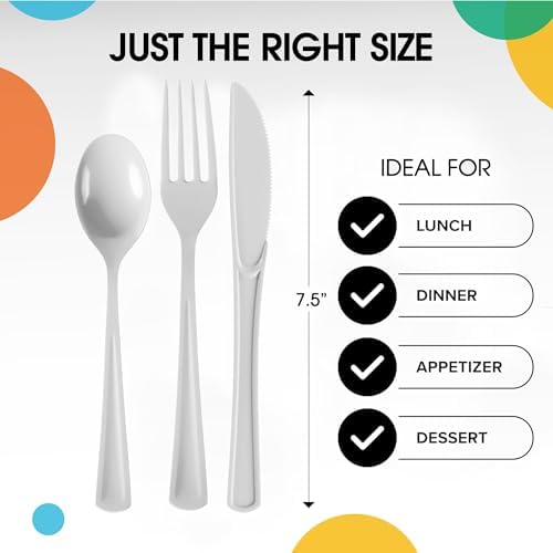 White Cutlery Combo Set | 50 Forks 50 Spoons And 50 Knives | 7.5 in.