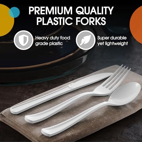 White Cutlery Combo Set | 50 Forks 50 Spoons And 50 Knives | 7.5 in.
