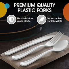 White Cutlery Combo Set | 50 Forks 50 Spoons And 50 Knives | 7.5 in.