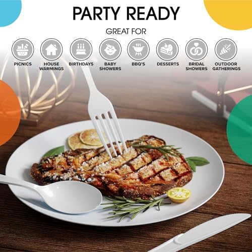 White Cutlery Combo Set | 50 Forks 50 Spoons And 50 Knives | 7.5 in.
