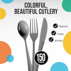 Silver Cutlery Combo Set | 50 Forks 50 Spoons And 50 Knives | 7.5 in.