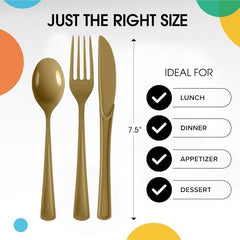 Gold Cutlery Combo Set | 50 Forks 50 Spoons And 50 Knives | 7.5 in.