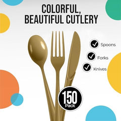 Gold Cutlery Combo Set | 50 Forks 50 Spoons And 50 Knives | 7.5 in.