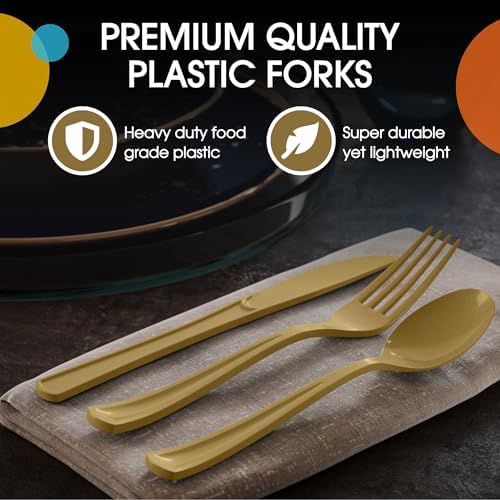 Gold Cutlery Combo Set | 50 Forks 50 Spoons And 50 Knives | 7.5 in.